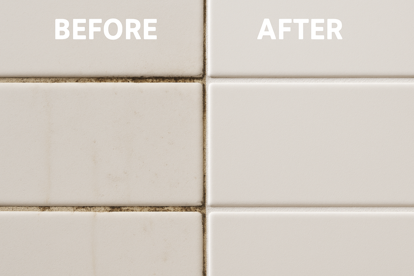 realistic before/after images dirty bathroom grout vs. clean