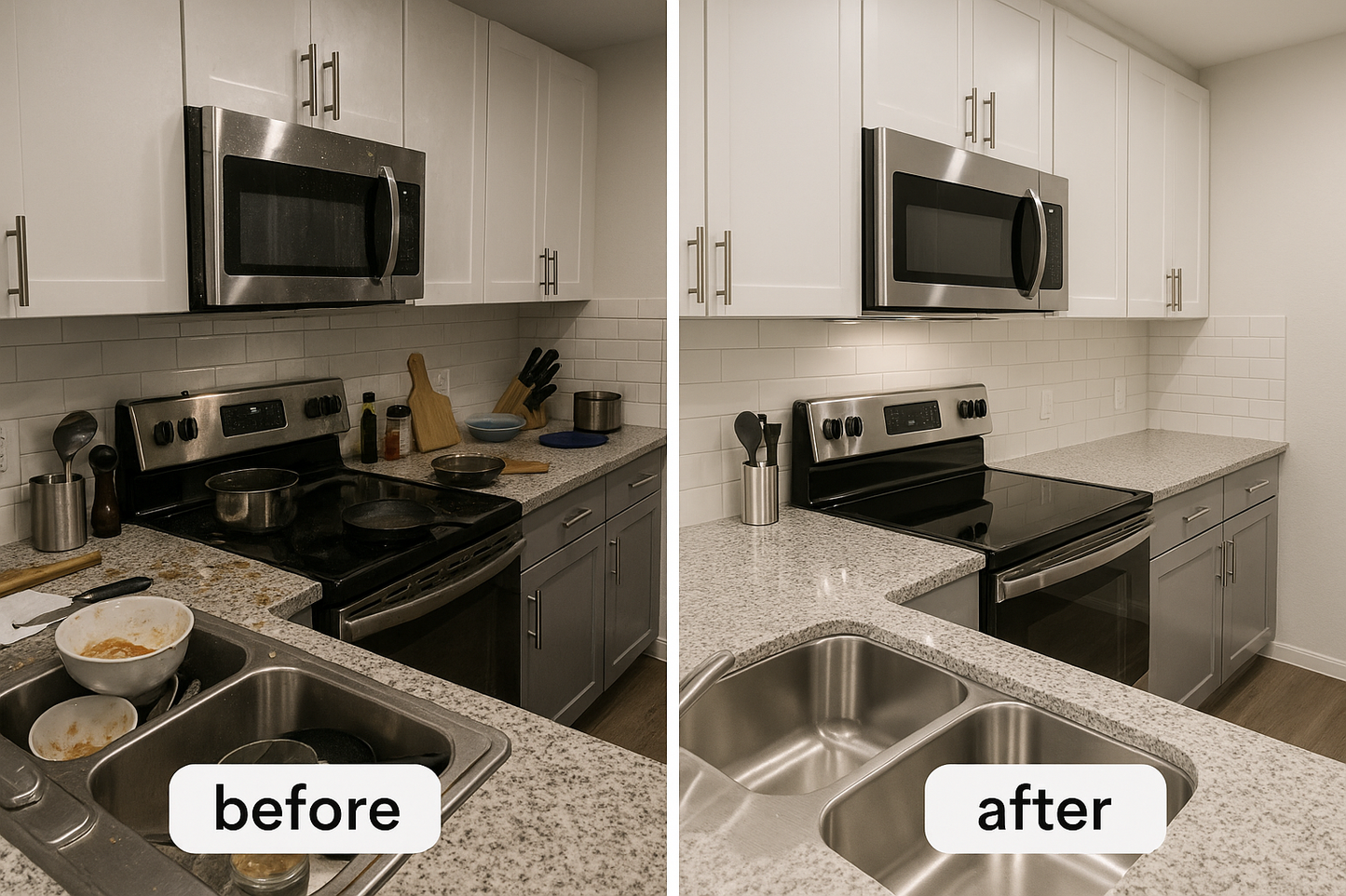 Before & after shots of a kitchen